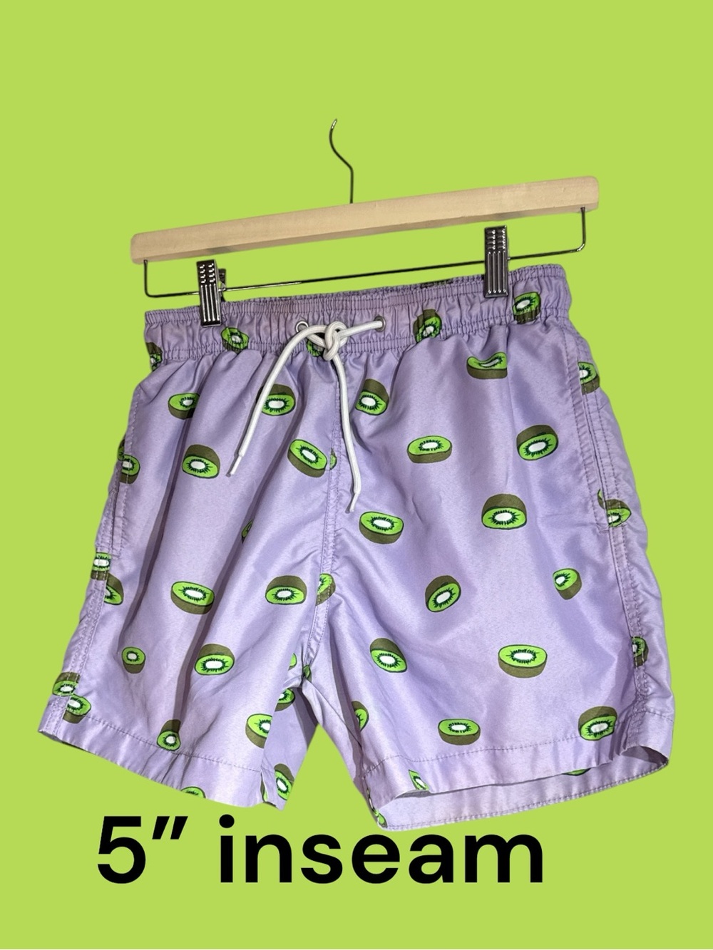 H&M Kiwi Pattern Lavender Drawstring Swim Trunks Size XS - Picture 2 of 8